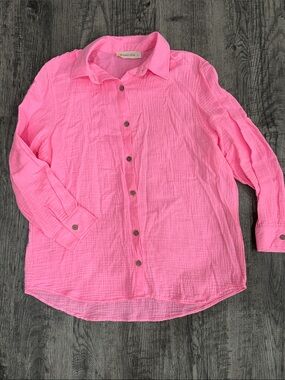 Ocean Drive Pink Button-Up Gauze Shirt